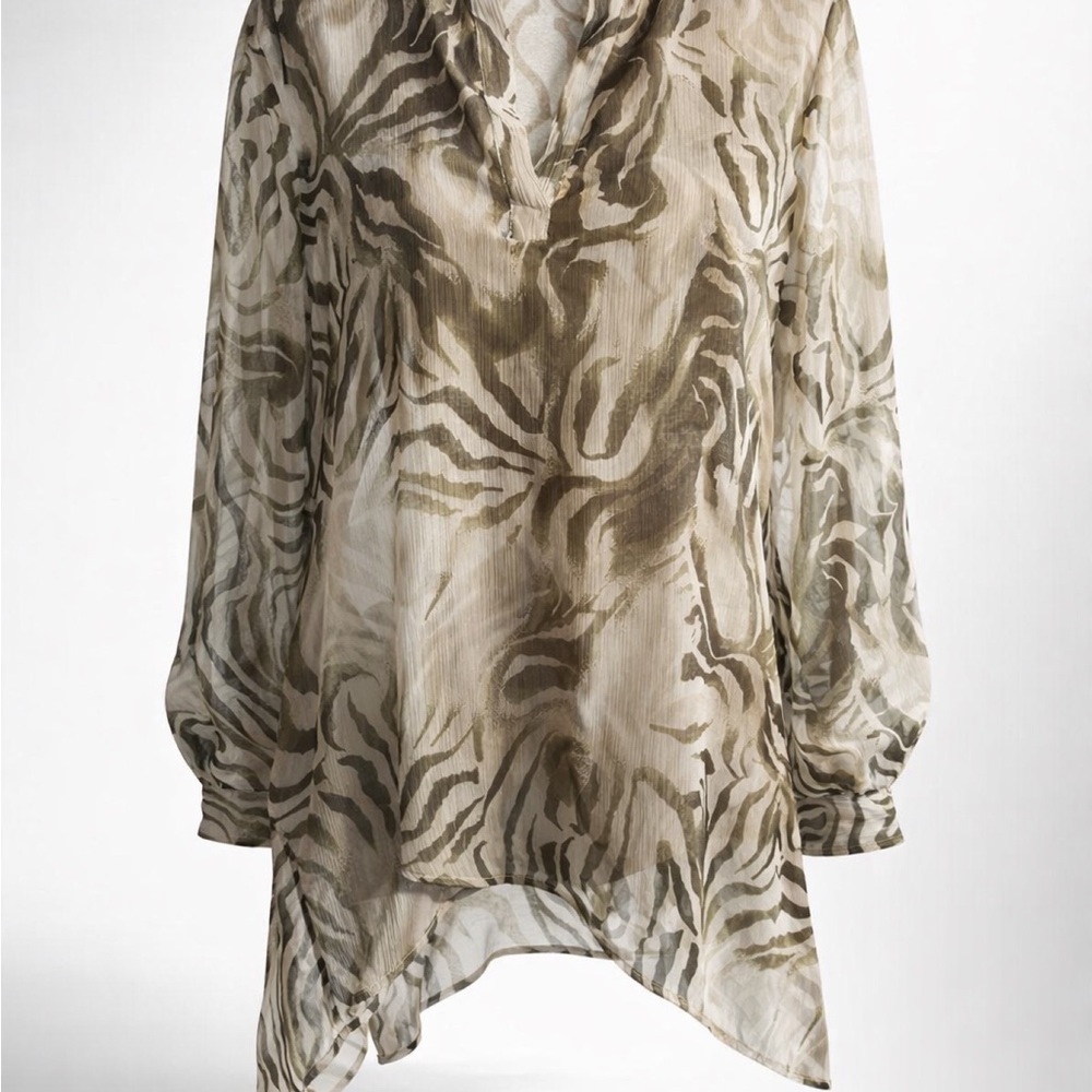 Chico's Zebra Print Sheer Blouse in Cream and Brown